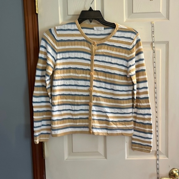 Christopher& Banks-size medium-yellow/blue/white striped button up cardigan - Picture 1 of 8